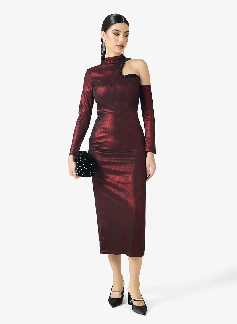 Off Shoulder Metallic Evening Dress
